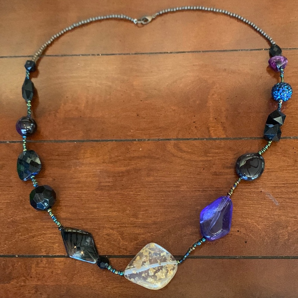 Blue purple black beaded necklace
